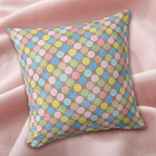 Pastel Polka Dots on Brown Cushion