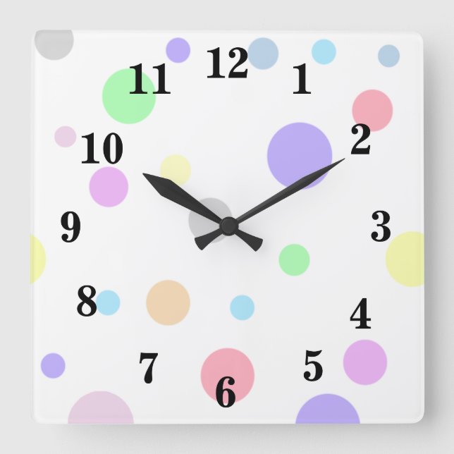 Pastel Polka Dots Pattern Square Wall Clock (Front)