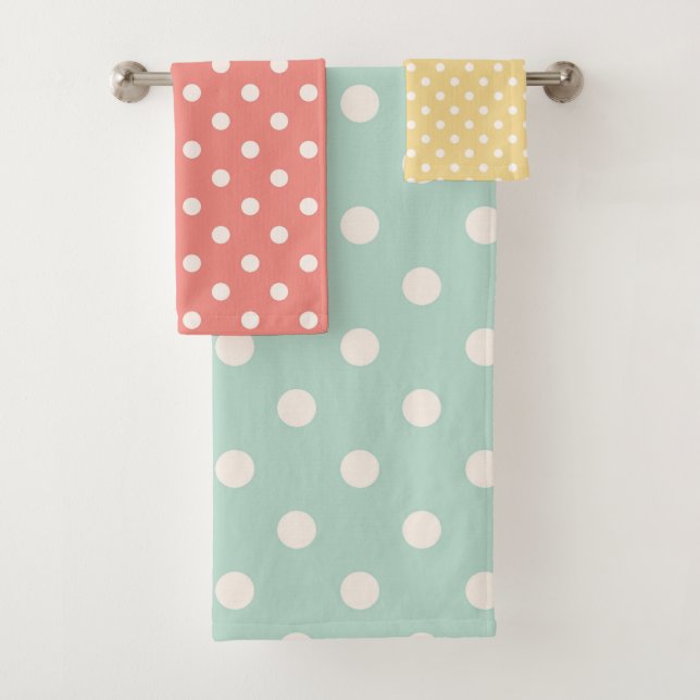 Pastel Polka Dots Pink Yellow Blue Bath Towel Set (Insitu)