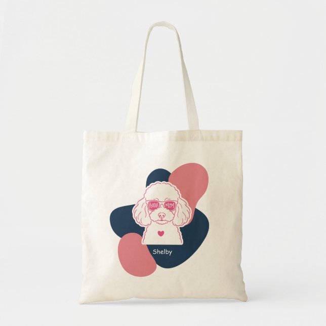 Pastel Poodle Mum Custom Name Tote Bag (Front)