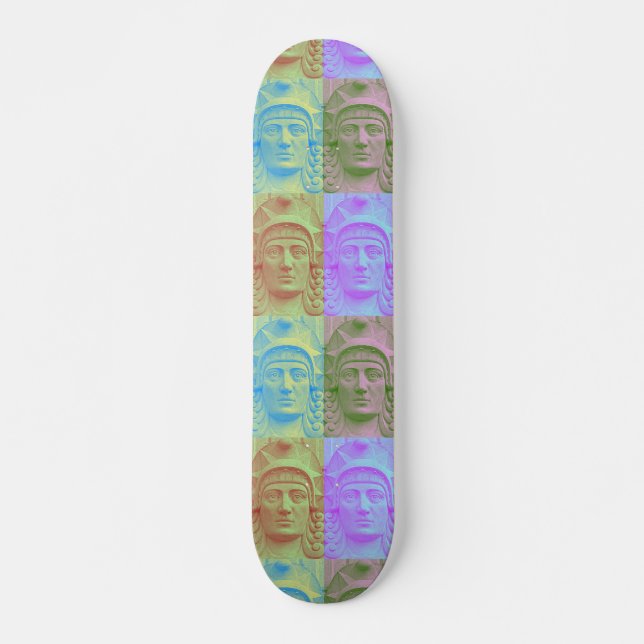 Pastel Pop Art Deco Stone Head Skateboard Deck (Front)