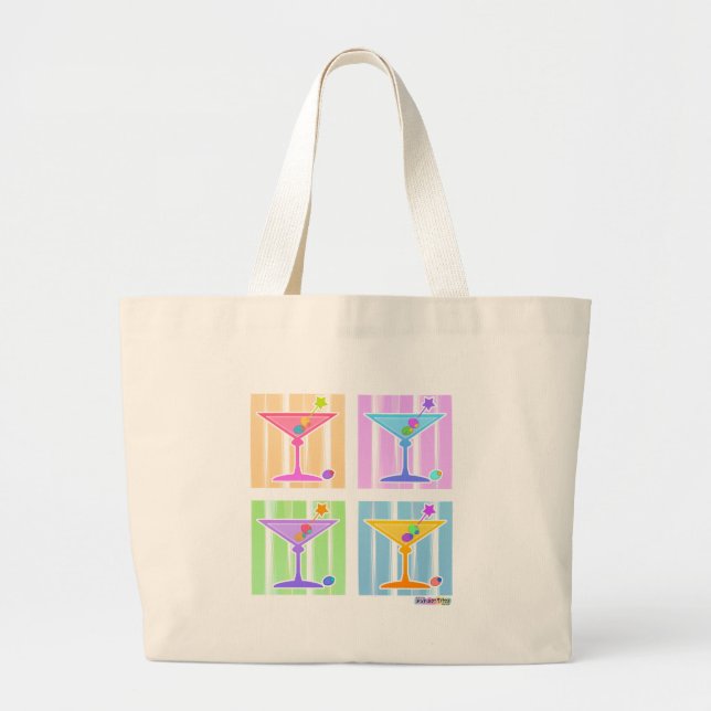 PASTEL POP ART MARTINIS LARGE TOTE BAG (Front)
