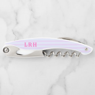Pastel Pop Beach Stripe Tiny Initials Monogram Corkscrew