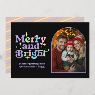 Pastel Pop Modern Retro Christmas Family Photo Holiday Card