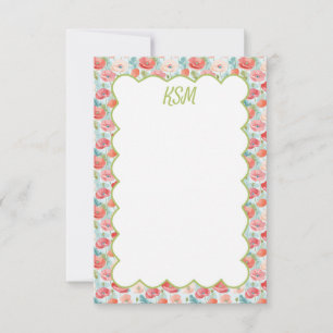 Pastel Poppies Monogram Stationery Thank You Card