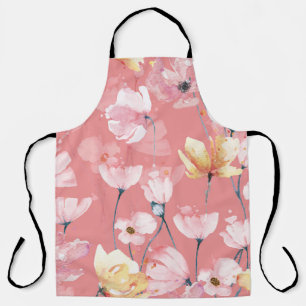 Pastel Poppies: Watercolor Floral Seamless. Apron