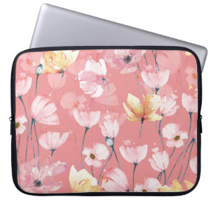 Pastel Poppies: Watercolor Floral Seamless. Laptop Sleeve