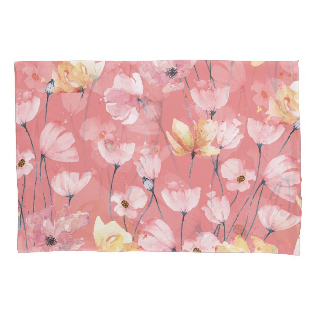 Pastel Poppies: Watercolor Floral Seamless. Pillowcase (Front)