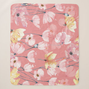 Pastel Poppies: Watercolor Floral Seamless. Sherpa Blanket