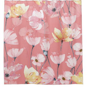 Pastel Poppies: Watercolor Floral Seamless. Shower Curtain