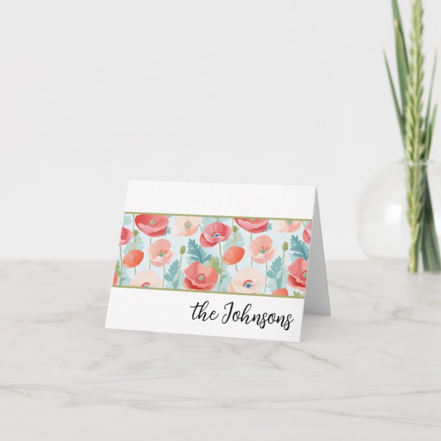 Pastel Poppies Watercolor Stationery Thank You Card (Front)
