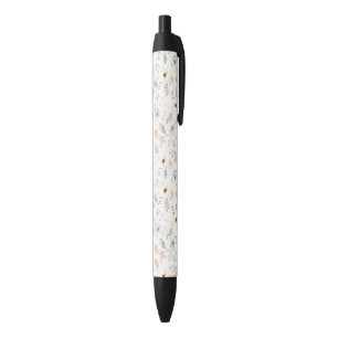 Pastel Poppy Floral Garden Pattern Black Ink Pen