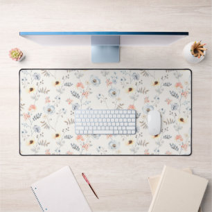 Pastel Poppy Floral Garden Pattern Desk Mat