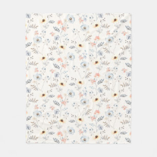 Pastel Poppy Floral Garden Pattern Fleece Blanket