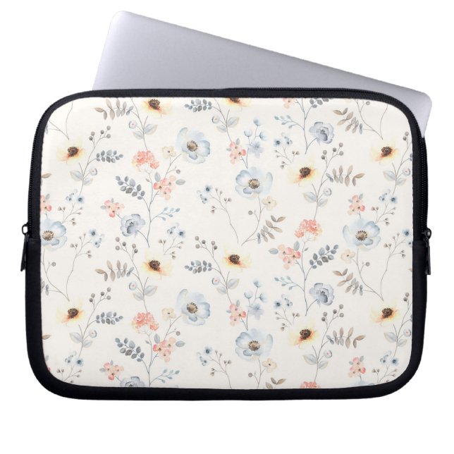 Pastel Poppy Floral Garden Pattern Laptop Sleeve (Front)