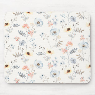 Pastel Poppy Floral Garden Pattern Mouse Pad