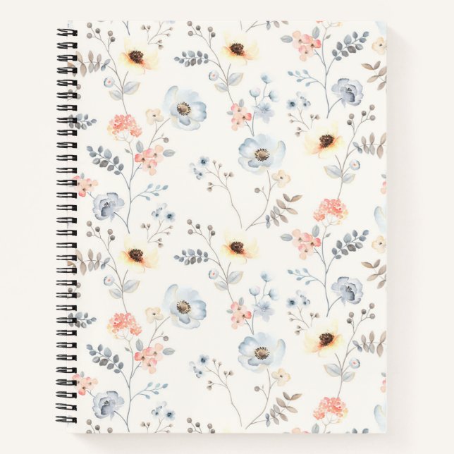Pastel Poppy Floral Garden Pattern Notebook (Front)
