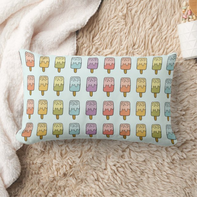 Pastel Popsicle Illustration Cute Kids Decor Lumbar Cushion (Blanket)