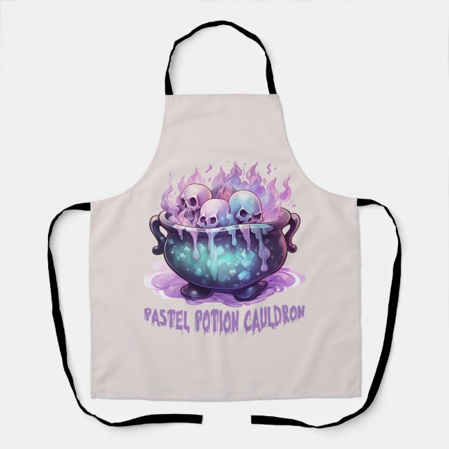 Pastel Potion Cauldron with Purple Skull Apron (Front)