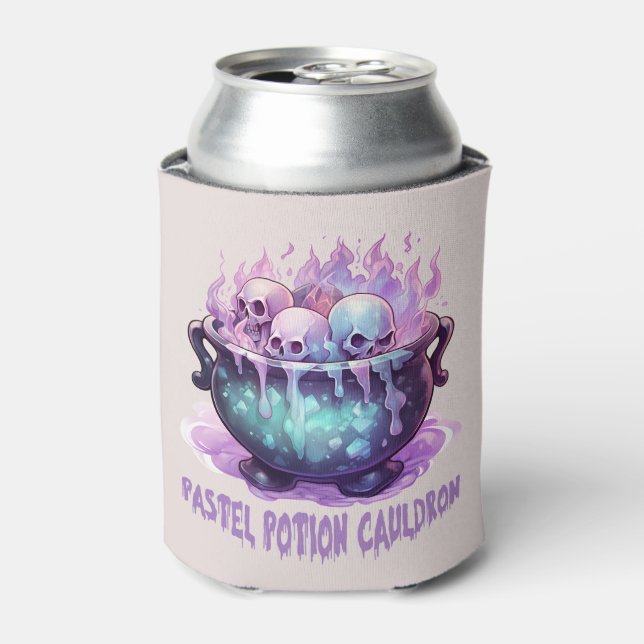 Pastel Potion Cauldron with Purple Skull Can Cooler (Can Front)