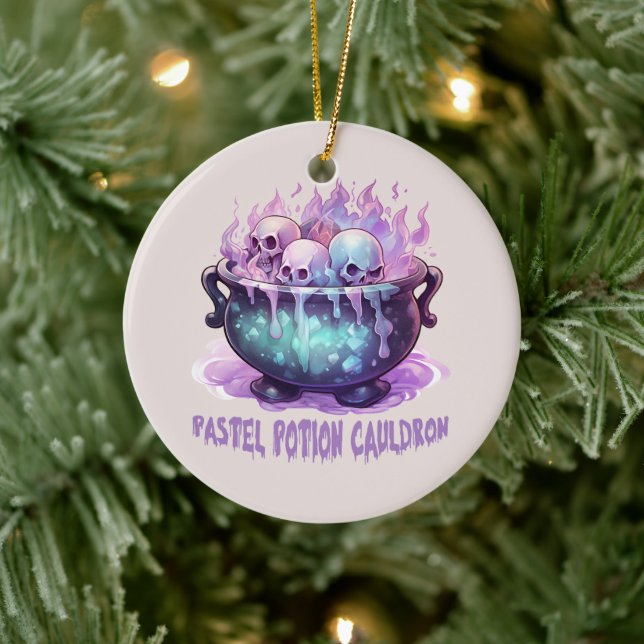 Pastel Potion Cauldron with Purple Skull Ceramic Ornament (Tree)