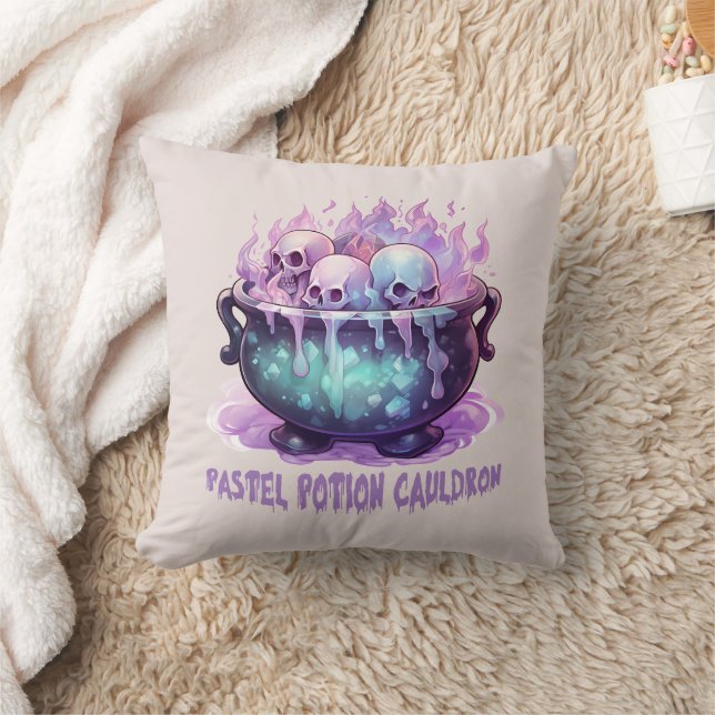 Pastel Potion Cauldron with Purple Skull Cushion (Blanket)