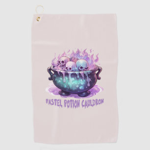 Pastel Potion Cauldron with Purple Skull Golf Towel