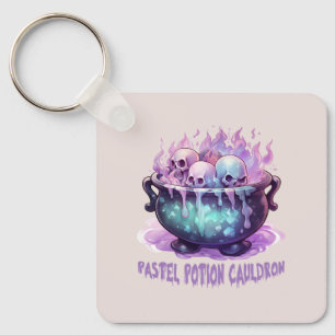 Pastel Potion Cauldron with Purple Skull Key Ring