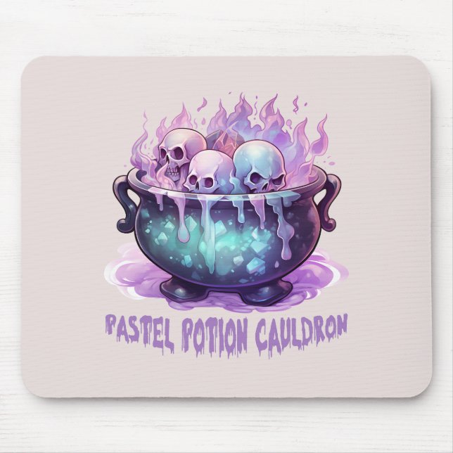 Pastel Potion Cauldron with Purple Skull Mouse Pad (Front)