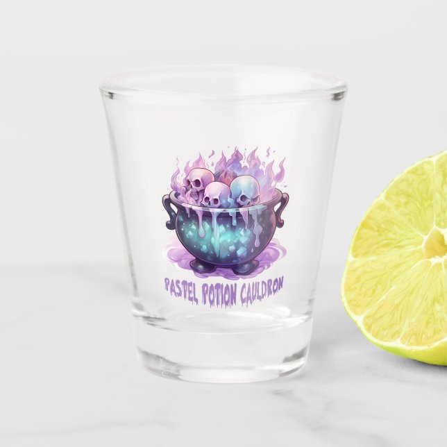 Pastel Potion Cauldron with Purple Skull Shot Glass (Front)