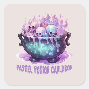 Pastel Potion Cauldron with Purple Skull Square Sticker