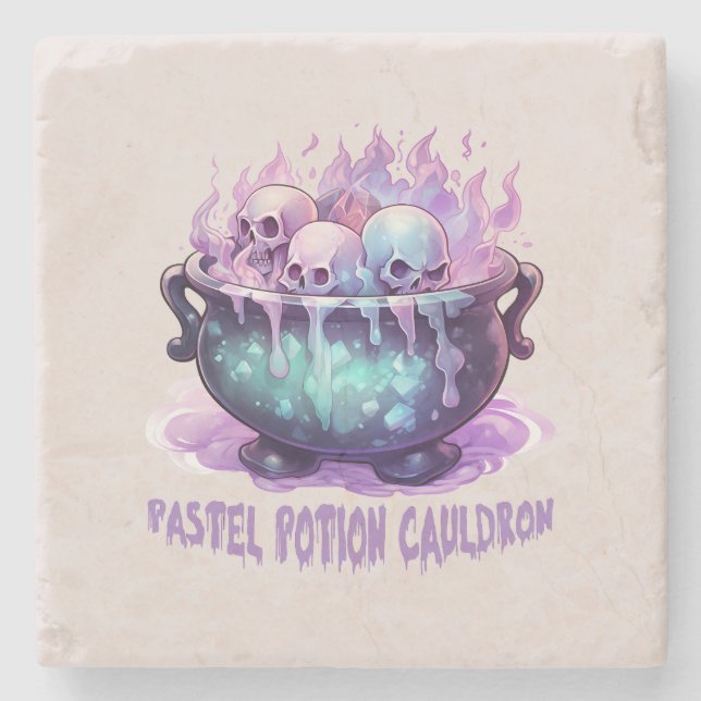 Pastel Potion Cauldron with Purple Skull Stone Coaster (Front)