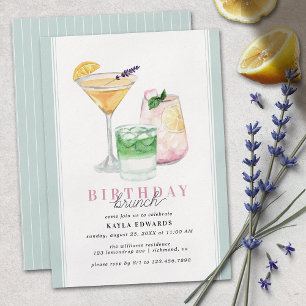 Pastel Powder Blue   Fruity Drinks Birthday Brunch Invitation