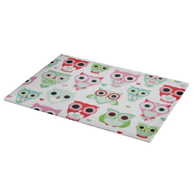 pastel powder colour owl background cutting board (Corner)