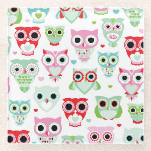 pastel powder colour owl background glass coaster