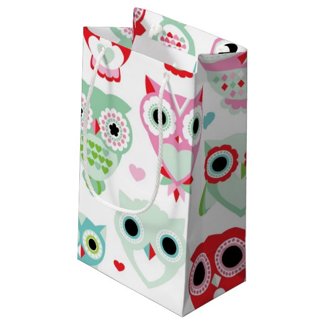 pastel powder colour owl background small gift bag (Back Angled)