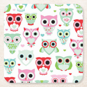 pastel powder colour owl background square paper coaster