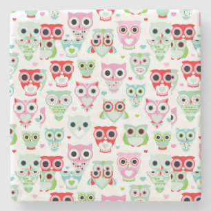 pastel powder colour owl background stone coaster