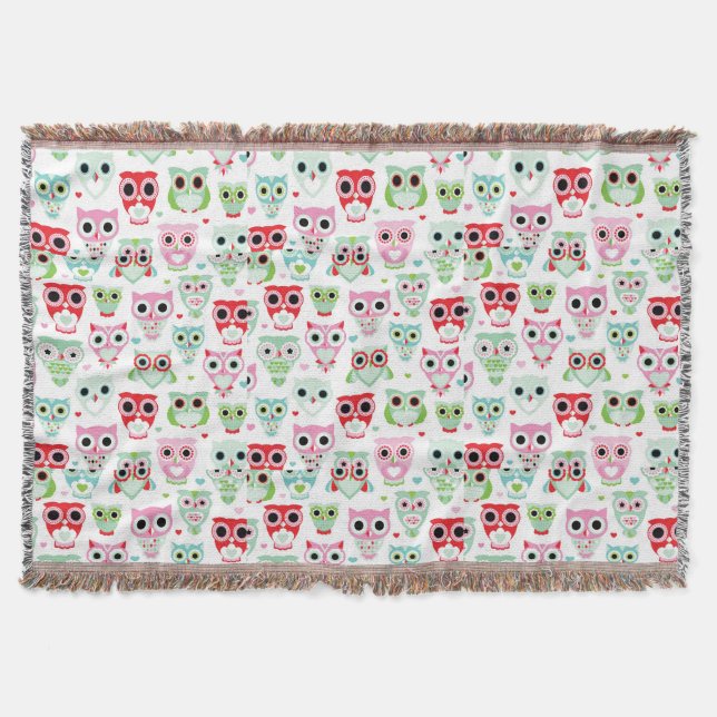 pastel powder colour owl background throw blanket (Front)