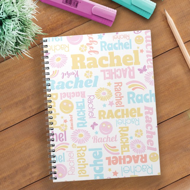 Pastel preppy smilie faces star custom name Rachel Notebook (Creator Uploaded)
