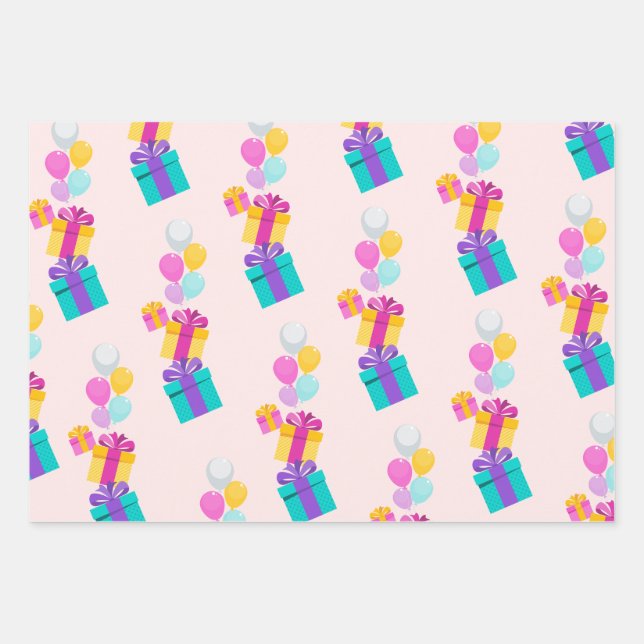 Pastel Present And Balloon Pattern  Wrapping Paper Sheet (Front)