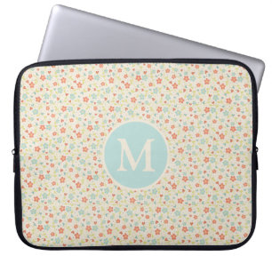 Pastel Pretty Spring Floral Pattern Monogram Laptop Sleeve