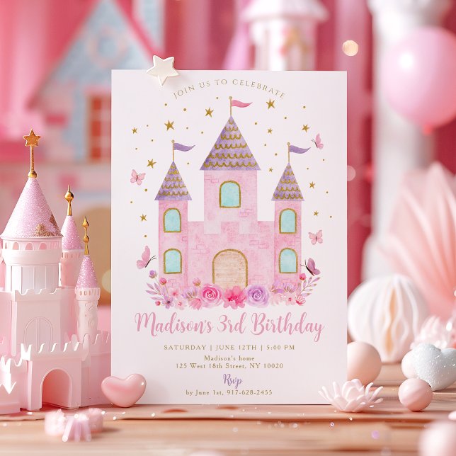 Pastel Princess Castle Butterfly Flower Birthday Invitation (Creator Uploaded)