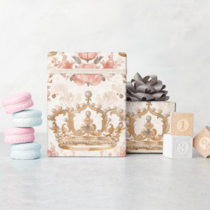 Pastel Princess Crowns Damask Pearls Wrapping Paper