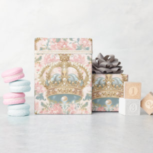 Pastel Princess Crowns Damask Pearls Wrapping Paper