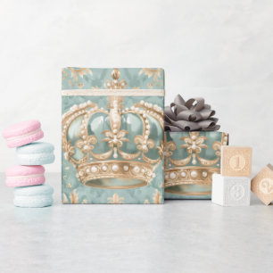 Pastel Princess Crowns Damask Pearls Wrapping Paper