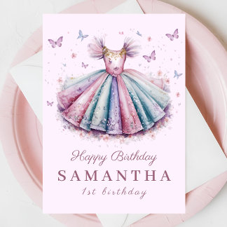 Pastel princess dress for a 1st birthday  card