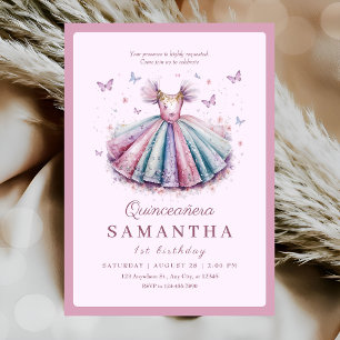 Pastel princess dress for a 1st birthday  invitation