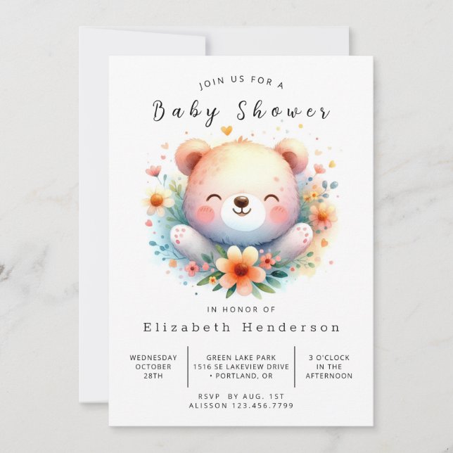 Pastel Printable Bear Baby Shower Invitation (Front)