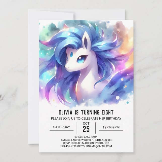 Pastel Printable Horse Birthday Invitation (Front)